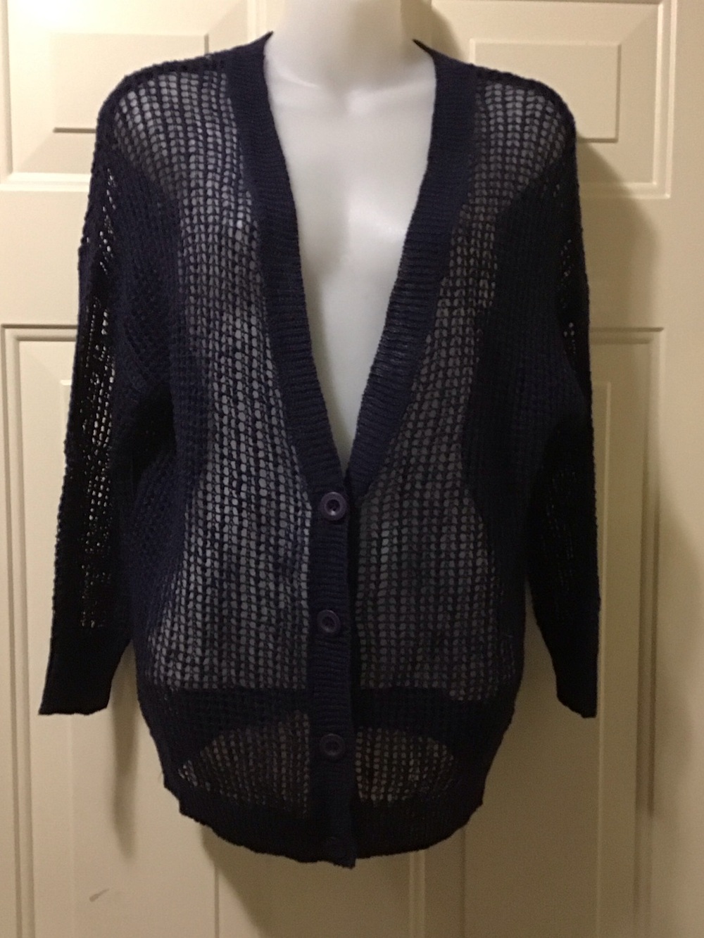 Arizona Jeans Co Navy Open-Knit Button-Front Women's Cardigan Size XL